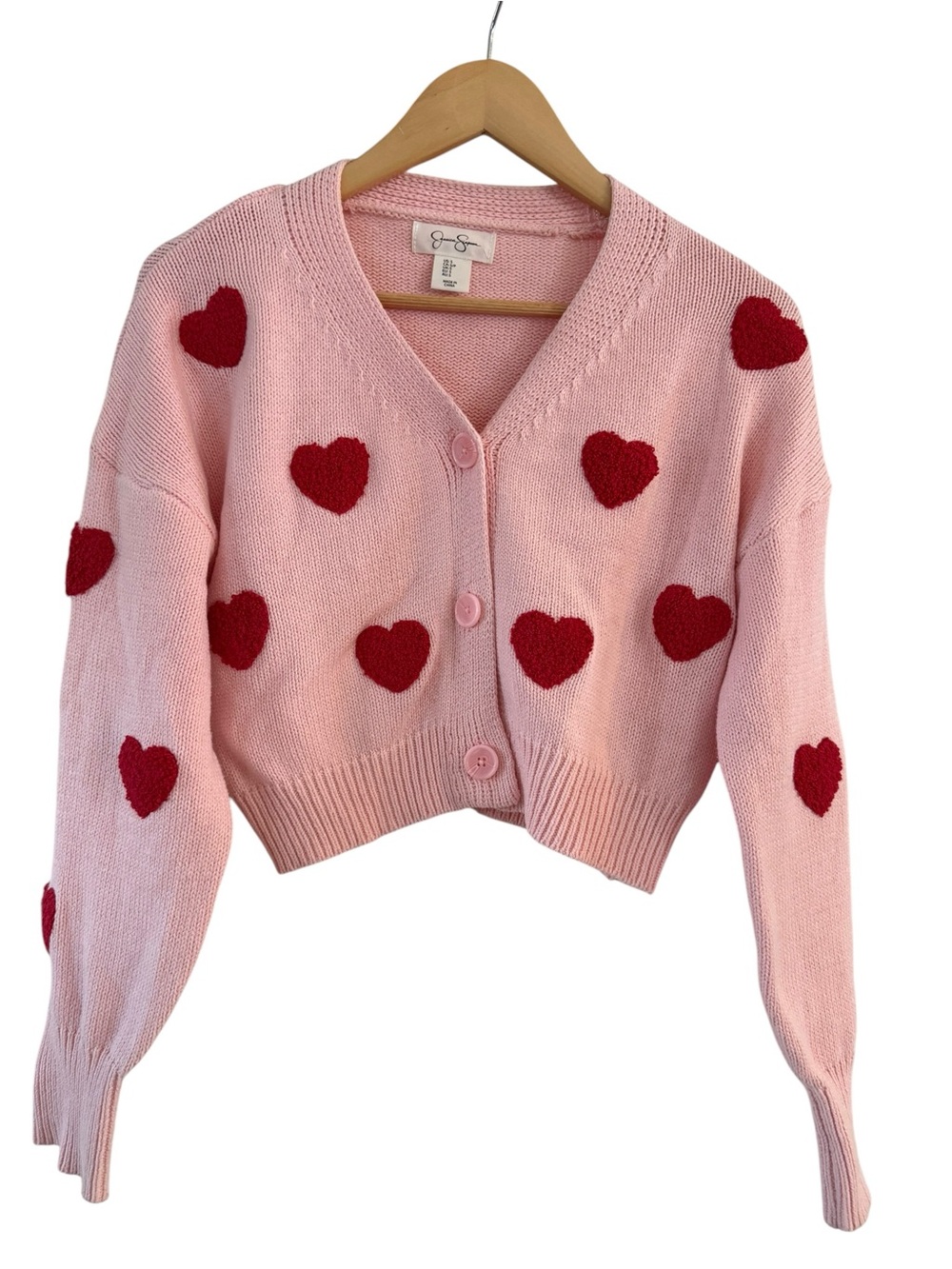 Cropped Heart Cardigan Sweater Romantic Pink Red Valentine’s Day Love Size Small